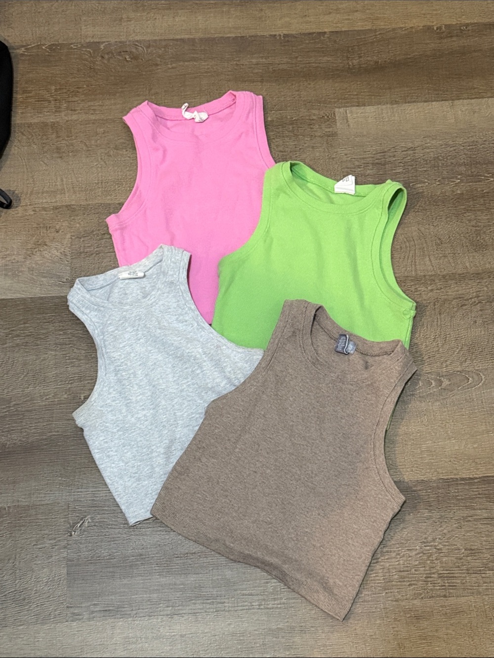 Girls' Sleeveless Rib Tank Top - Pink, Lime, Gray, Brown